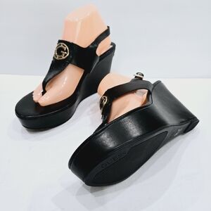 GUESS Black Faux Leather Wedge Platform Heel Sandals Size 9.5